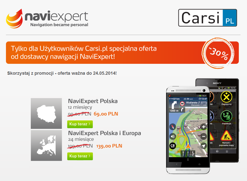 Specjalna ofert NaviExpert dla użytkowników Carsi.pl
